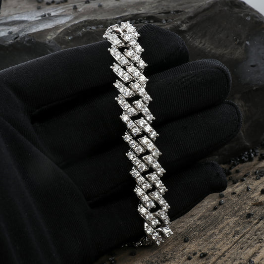 9MM White Gold Plated Diamond Prong S Link Cuban Link Bracelet