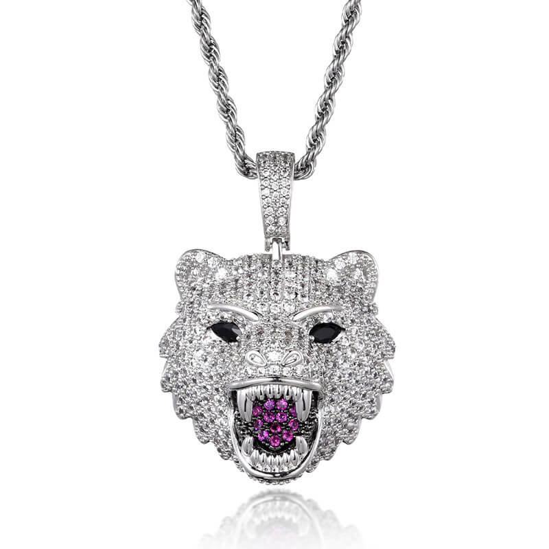 Iced Out Diamond Wolf Head Pendant