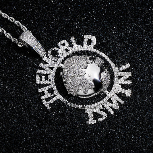 White Gold Iced Out World-Earth Pendant