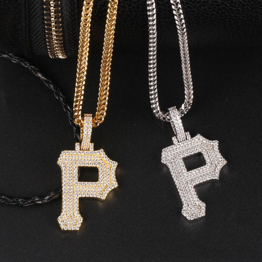 14k/White Gold Iced Out P Letter Pendant