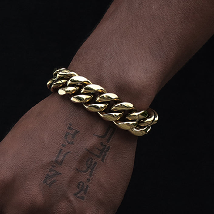 18MM 14K Gold Plated Miami Cuban Link Chain And Bracelet Set Tripodjewelry