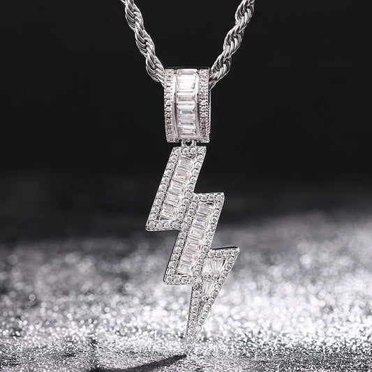 White Gold Iced Out Lightning Pendant