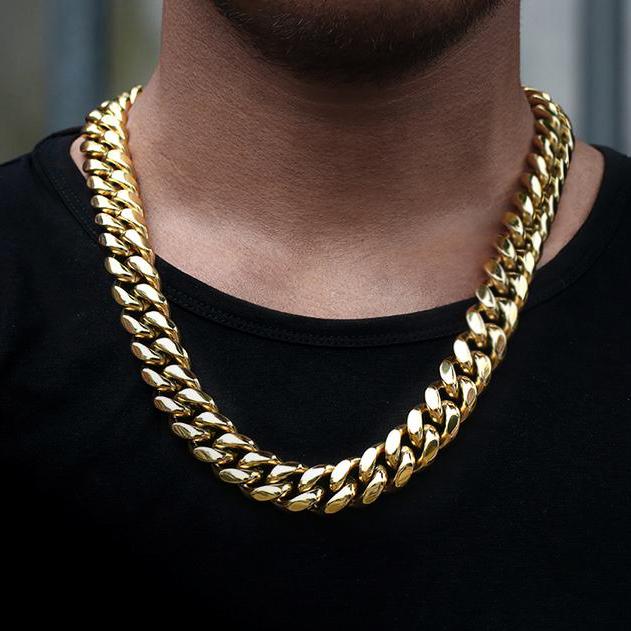 18MM 14K Gold Plated Miami Cuban Link Chain And Bracelet Set Tripodjewelry