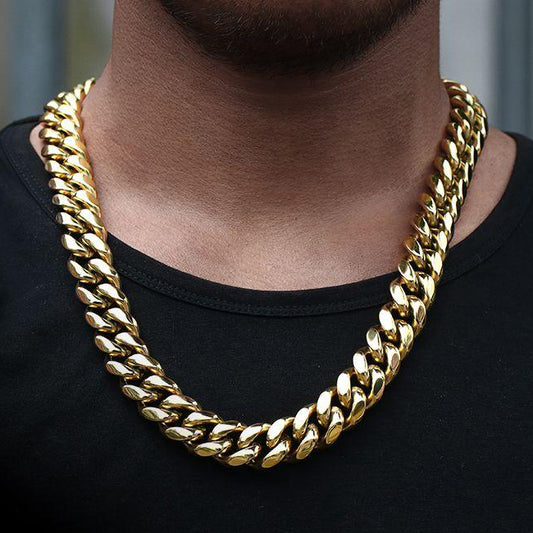 18MM 14K Gold Plated Miami Cuban Link Chain Necklace