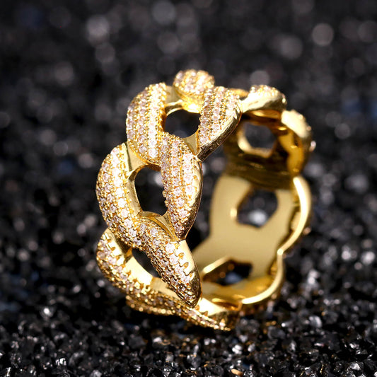 Iced Cuban Link Ring in 18K Gold