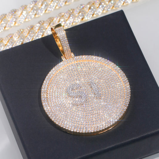 Gold Disc Pendant Set With Diamonds - Customised Small Letters