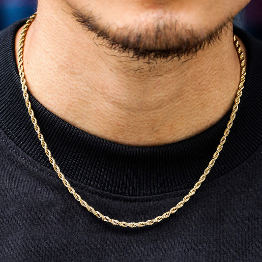 3mm 14k Gold Rope Chain Necklace