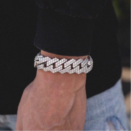 15MM White Gold Plated Prong Iced Out Cuban Link Bracelet