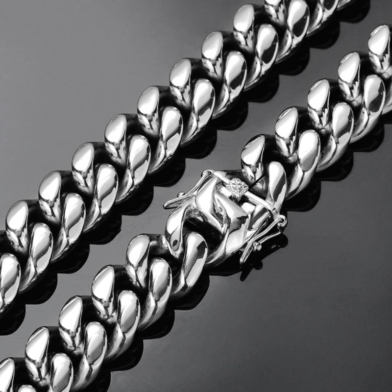 18MM White Gold Plated Miami Cuban Link Chain Necklace