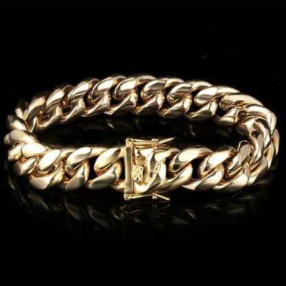 18MM 14K Gold Plated Miami Cuban Link Chain And Bracelet Set Tripodjewelry