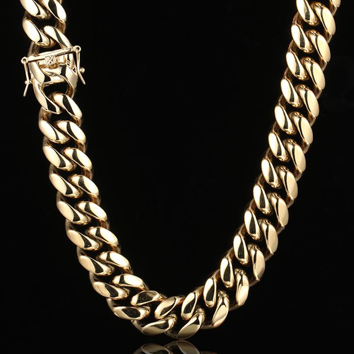 18MM 14K Gold Plated Miami Cuban Link Chain And Bracelet Set Tripodjewelry