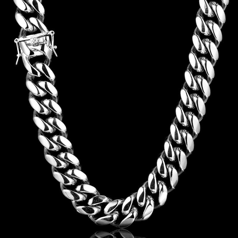 18MM White Gold Plated Miami Cuban Link Chain Necklace