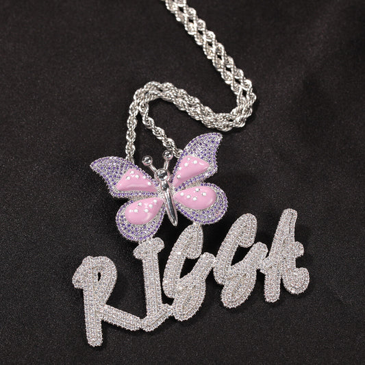 Iced Butterfly Custom Letter Pendant