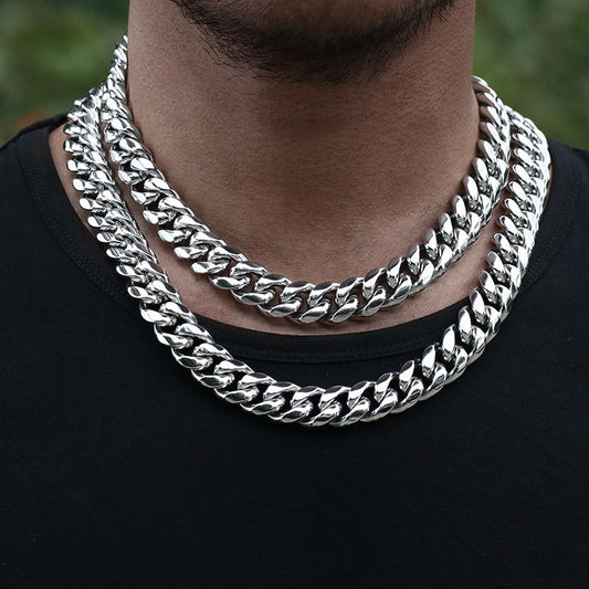 16MM White Gold Plated Miami Cuban Link Chain Necklace