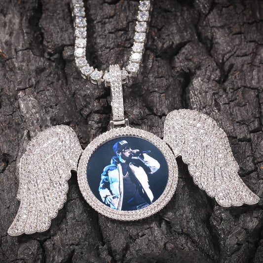 Custom Photo Pendant Necklace With Angel Wings