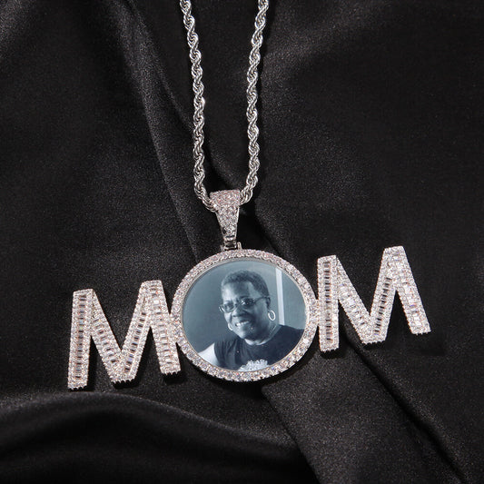 Round Diamond Custom Mom Photo Pendant