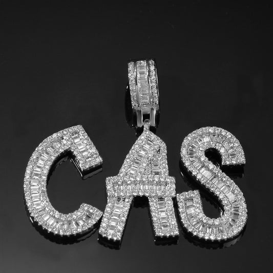 Iced Custom Baguette Letters Pendant