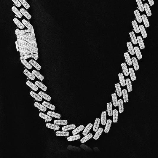 White Gold Iced Out Prong Cuban Link Chain Necklace