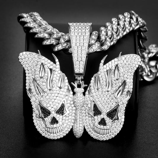 White Gold Iced Evil Butterfly Pendant