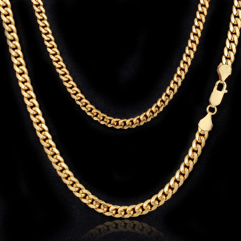 5MM Gold Plated Lobster Lock Miami Cuban Link Chain Necklace