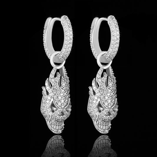 White Gold Iced Out Devil Earrings