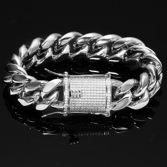 8/10/12/14/16/18MM White Gold Plated Iced Out Clasp Miami Cuban Link Bracelet