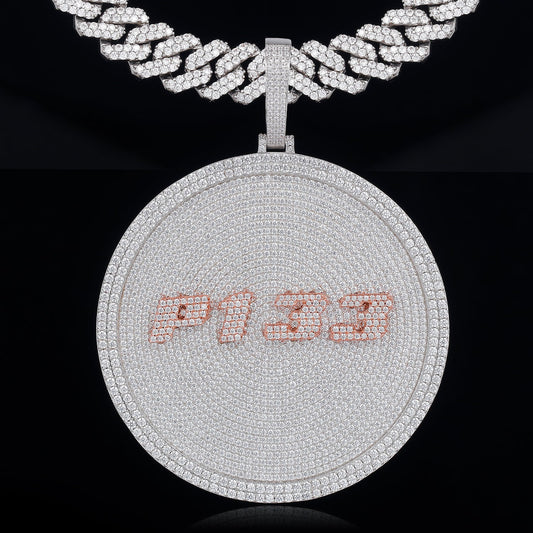 Gold Disc Pendant Set With Diamonds - Letters & Numbers Customized TRIPOD JEWELRY