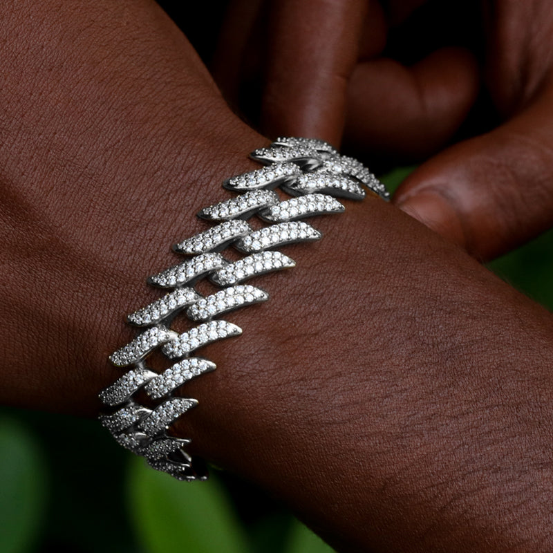 15MM White Gold Plated Simulated Iced Out Cuban Link Bracelet