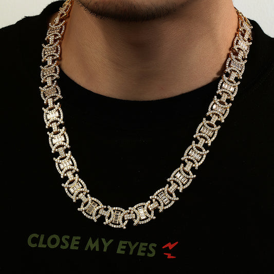 18K Gold Plated Iced Out Round Design Fashion Link Chain