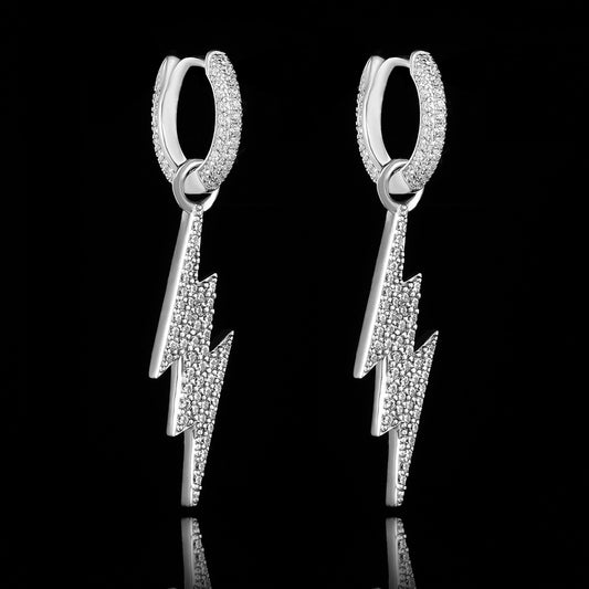 White Gold Iced Out Lightning Earrings