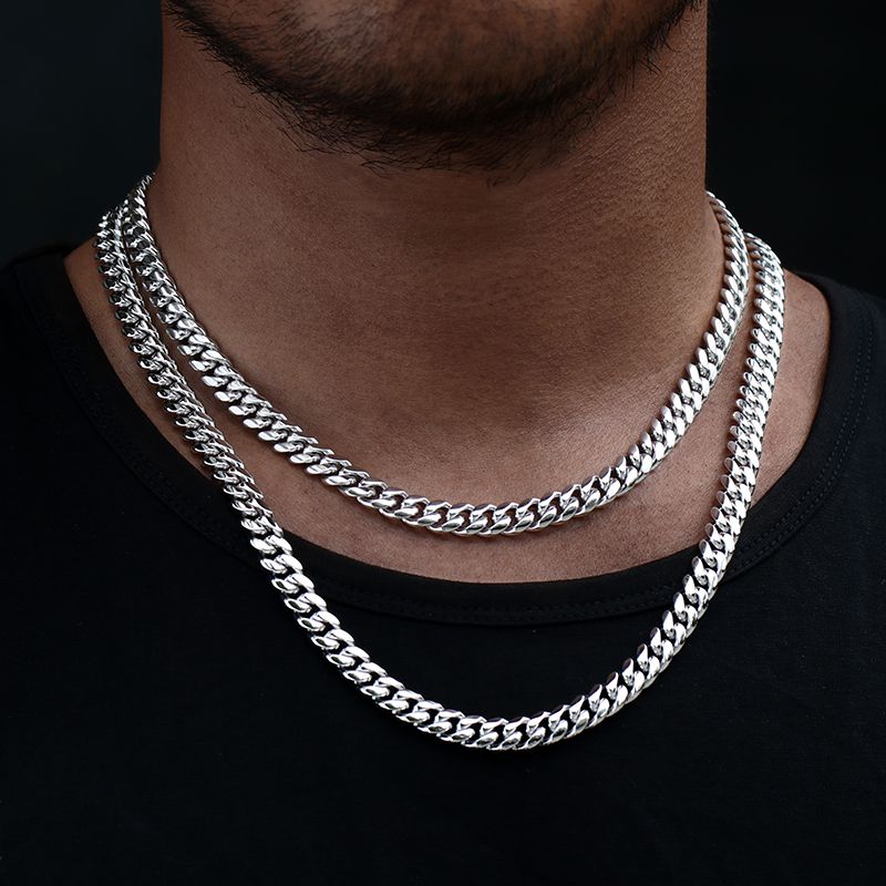 8MM White Gold Plated Miami Cuban Link Chain Necklace