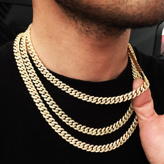 8MM 14K Gold Diamond Micro Cuban Link Chain Necklace