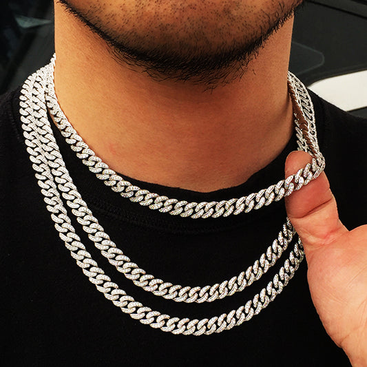 8MM White Gold Diamond Micro Cuban Link Chain Necklace