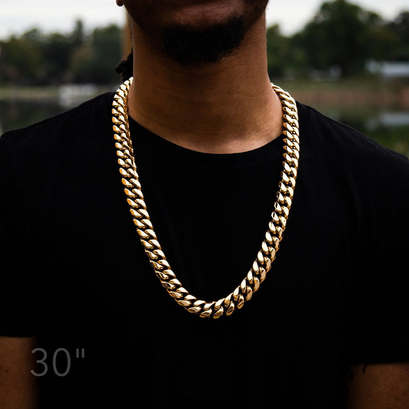 18MM 14K Gold Plated Stainless Steel Miami Cuban Link Chain Necklace