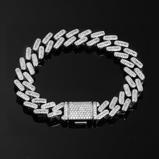 White Gold Iced Out Prong Cuban Link Bracelet