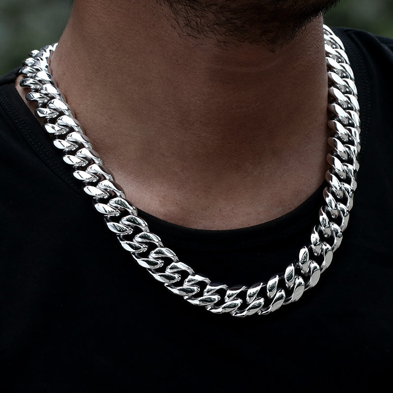 18MM White Gold Plated Miami Cuban Link Chain Necklace