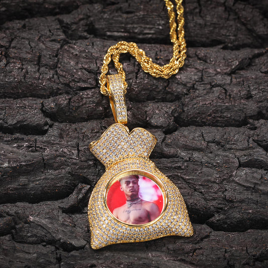 Iced Money Bag Custom Photo Pendant