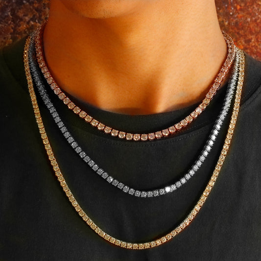 Single Row Diamond Chain Necklace - Gold & Rose Gold & White Gold