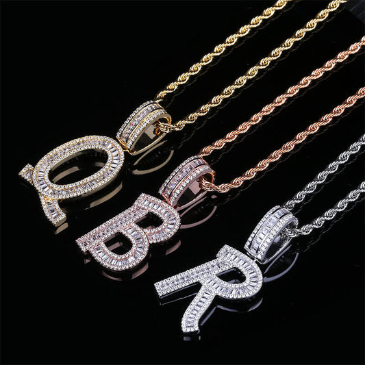 Iced Out Single-letter Zircon Custom Pendant 14K/White Gold TRIPOD JEWELRY