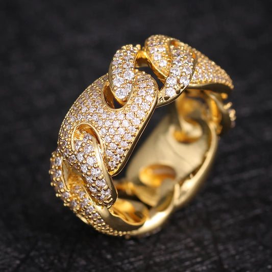 18K  Gold Iced Out Cuban Link Ring