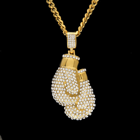 Gold Diamond Boxing Gloves Iced Pendant