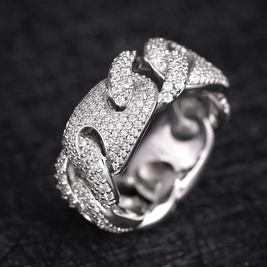 White Gold Iced Out Cuban Link Ring