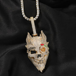 Iced Out Diamond Rose Skull Pendant