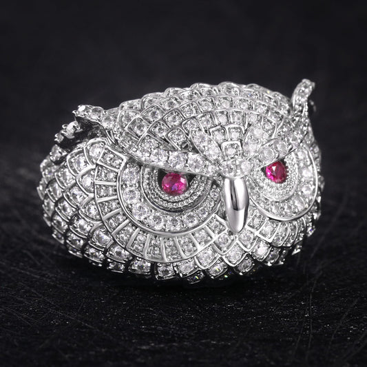 White Gold Iced Out Owl Ring