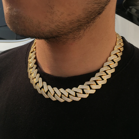 19MM 18K Gold Plated Chunky Iced out Cuban Link Chain Necklace