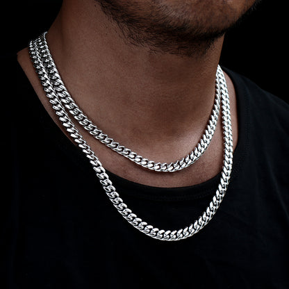 8MM White Gold Plated Miami Cuban Link Chain Necklace