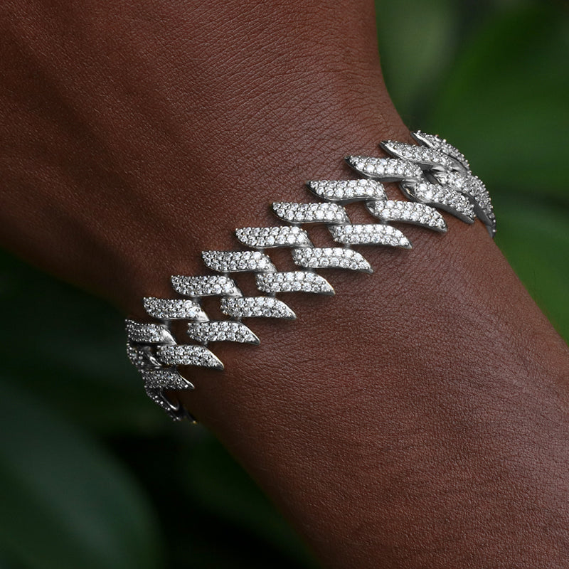 15MM White Gold Plated Simulated Iced Out Cuban Link Bracelet