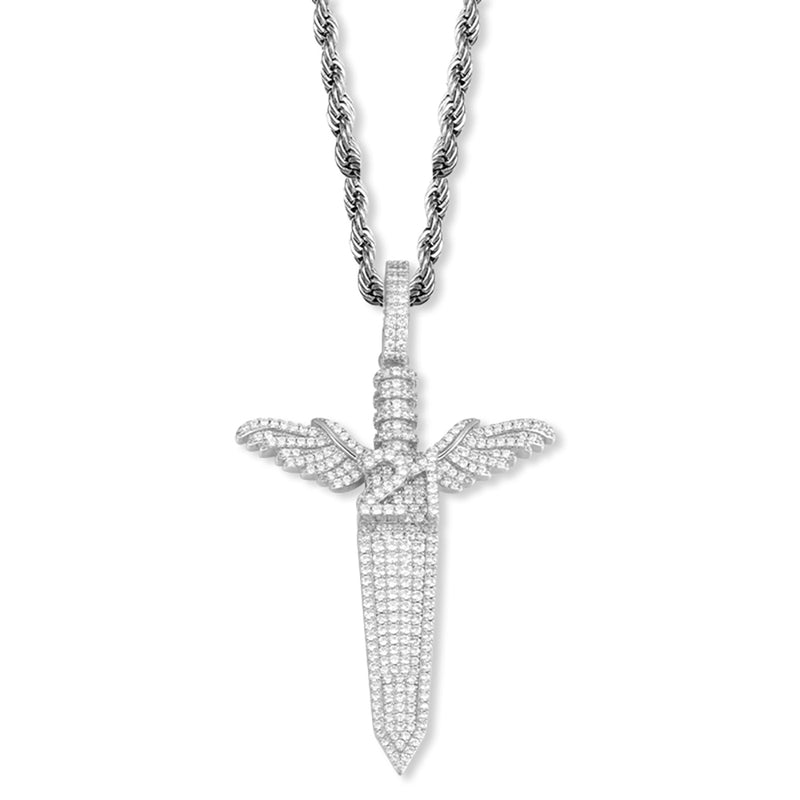 White Gold Angel Sword Pendant