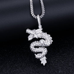 White Gold Plated Chinese Dragon Pendant