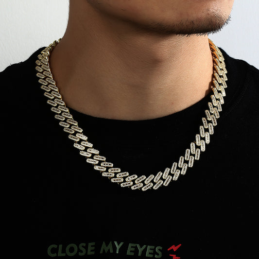 14K Gold Iced Out Prong Cuban Link Chain Necklace